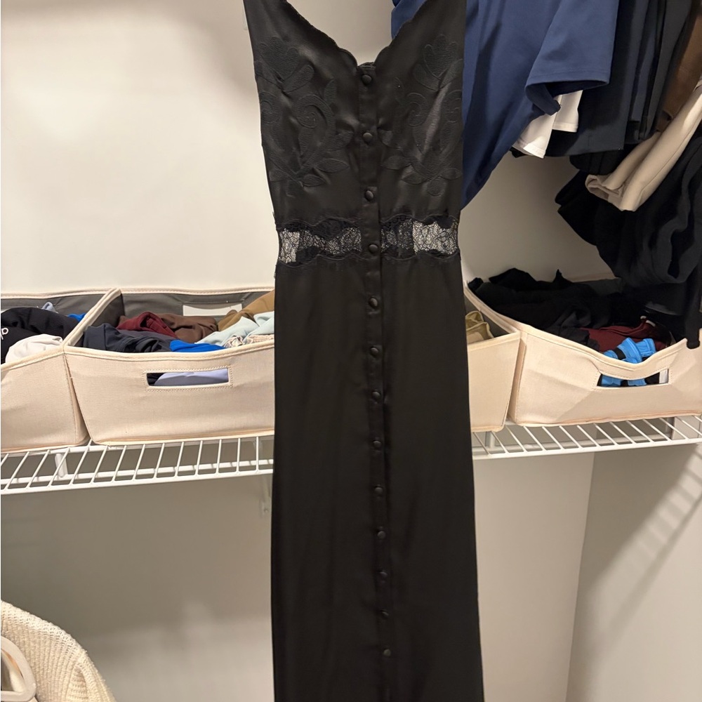 Zara Elegant Black Lace-Trim Maxi Dress
